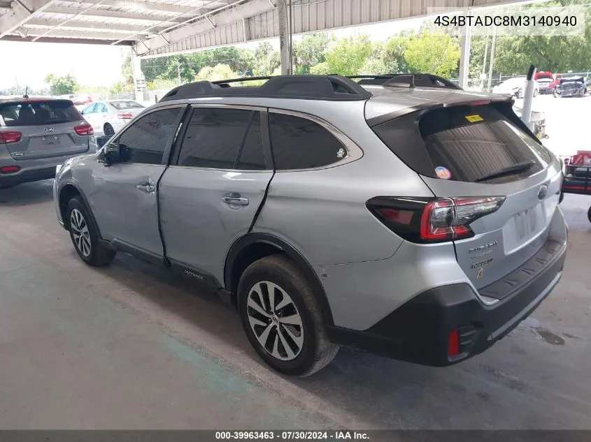 2021 Subaru Outback Premium VIN: 4S4BTADC8M3140940 Lot: 39963463