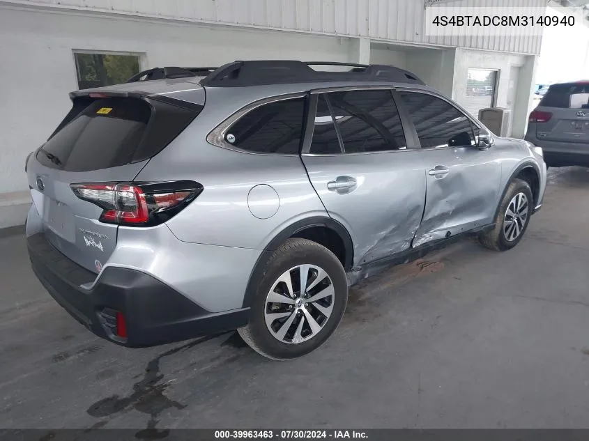 2021 Subaru Outback Premium VIN: 4S4BTADC8M3140940 Lot: 39963463