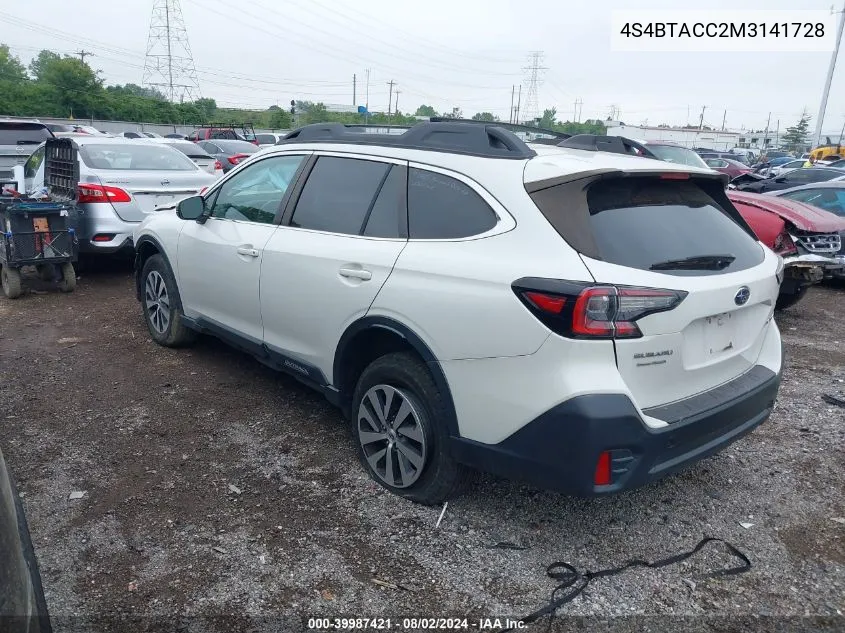 2021 Subaru Outback Premium VIN: 4S4BTACC2M3141728 Lot: 39987421