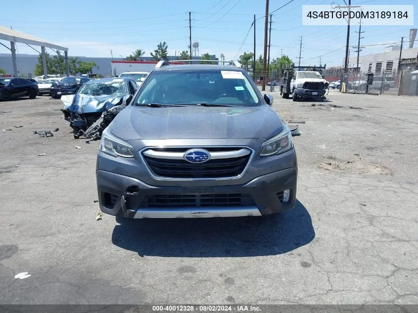 2021 Subaru Outback Touring Xt VIN: 4S4BTGPD0M3189184 Lot: 40012328