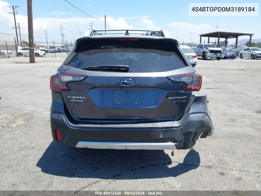 2021 Subaru Outback Touring Xt VIN: 4S4BTGPD0M3189184 Lot: 40012328