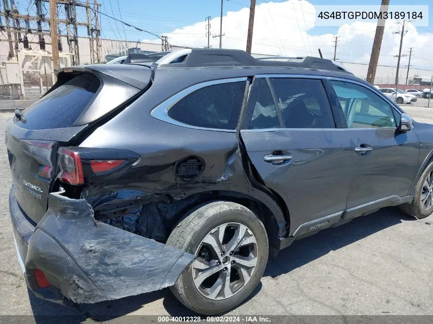 2021 Subaru Outback Touring Xt VIN: 4S4BTGPD0M3189184 Lot: 40012328