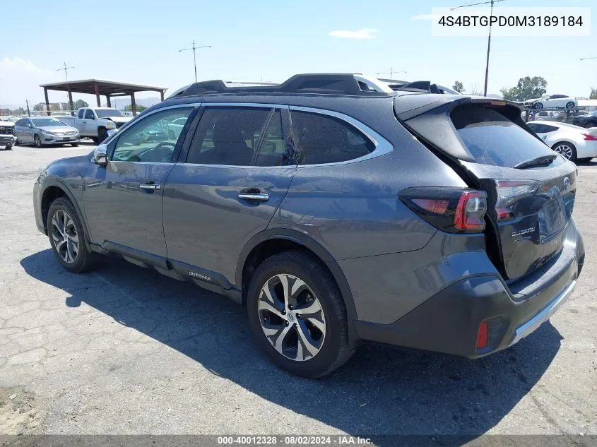 2021 Subaru Outback Touring Xt VIN: 4S4BTGPD0M3189184 Lot: 40012328