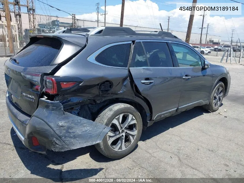 2021 Subaru Outback Touring Xt VIN: 4S4BTGPD0M3189184 Lot: 40012328