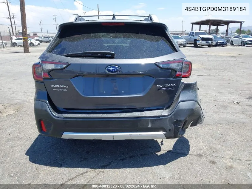 2021 Subaru Outback Touring Xt VIN: 4S4BTGPD0M3189184 Lot: 40012328