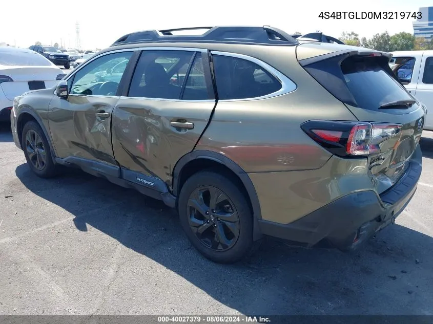 2021 Subaru Outback Onyx Edition Xt VIN: 4S4BTGLD0M3219743 Lot: 40027379