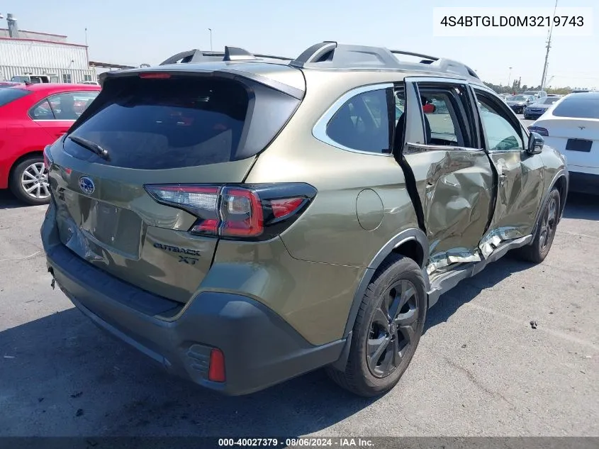 2021 Subaru Outback Onyx Edition Xt VIN: 4S4BTGLD0M3219743 Lot: 40027379