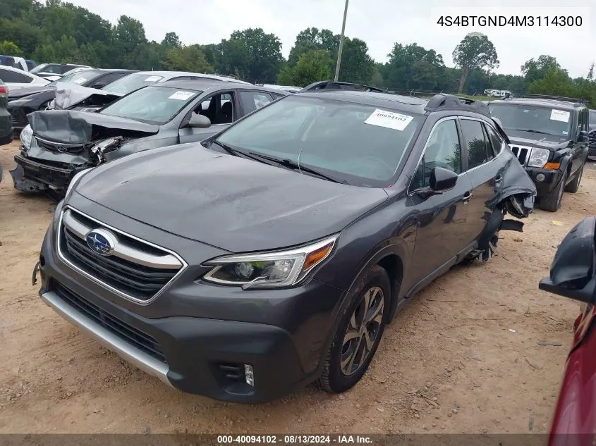 2021 Subaru Outback Limited Xt VIN: 4S4BTGND4M3114300 Lot: 40094102