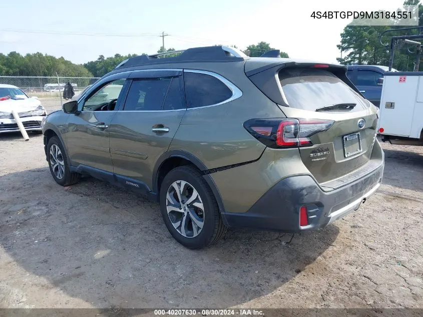 2021 Subaru Outback Touring Xt VIN: 4S4BTGPD9M3184551 Lot: 40207630