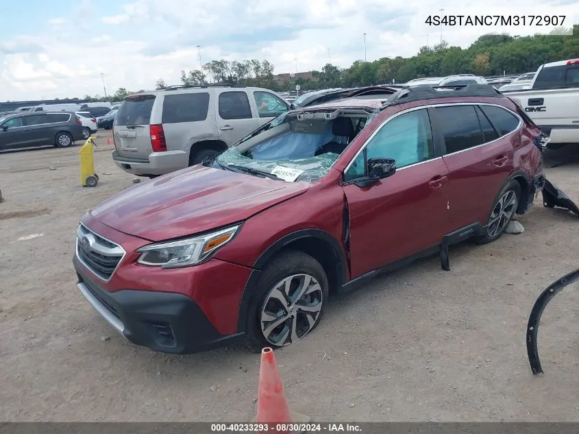 2021 Subaru Outback Limited VIN: 4S4BTANC7M3172907 Lot: 40233293