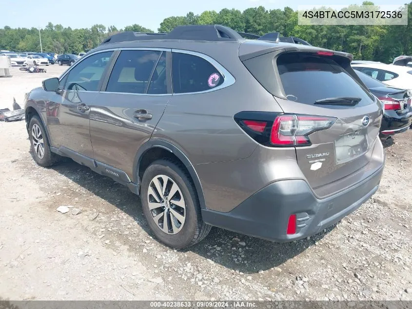 2021 Subaru Outback Premium VIN: 4S4BTACC5M3172536 Lot: 40238633