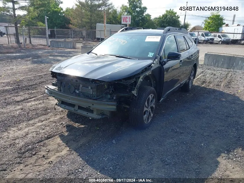 2021 Subaru Outback Limited VIN: 4S4BTANC6M3194848 Lot: 40350766