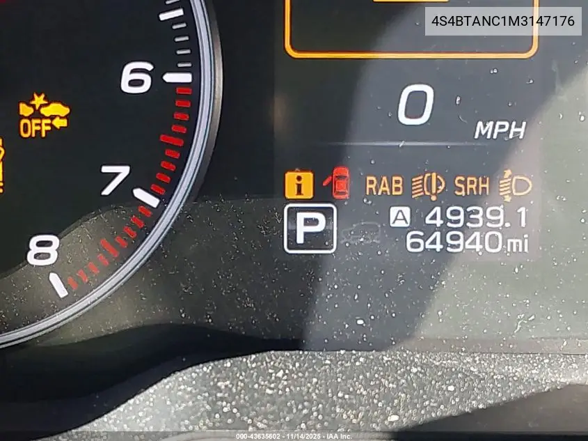4S4BTANC1M3147176 2021 Subaru Outback Limited
