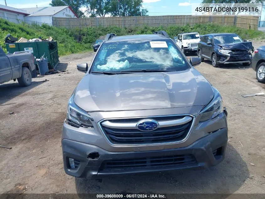 2022 Subaru Outback Premium VIN: 4S4BTADC8N3199116 Lot: 39608009