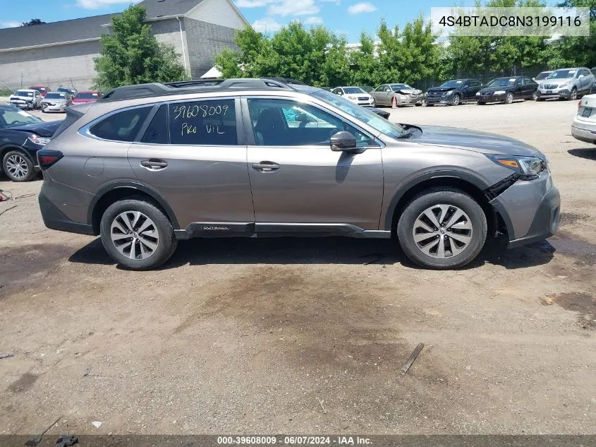 2022 Subaru Outback Premium VIN: 4S4BTADC8N3199116 Lot: 39608009