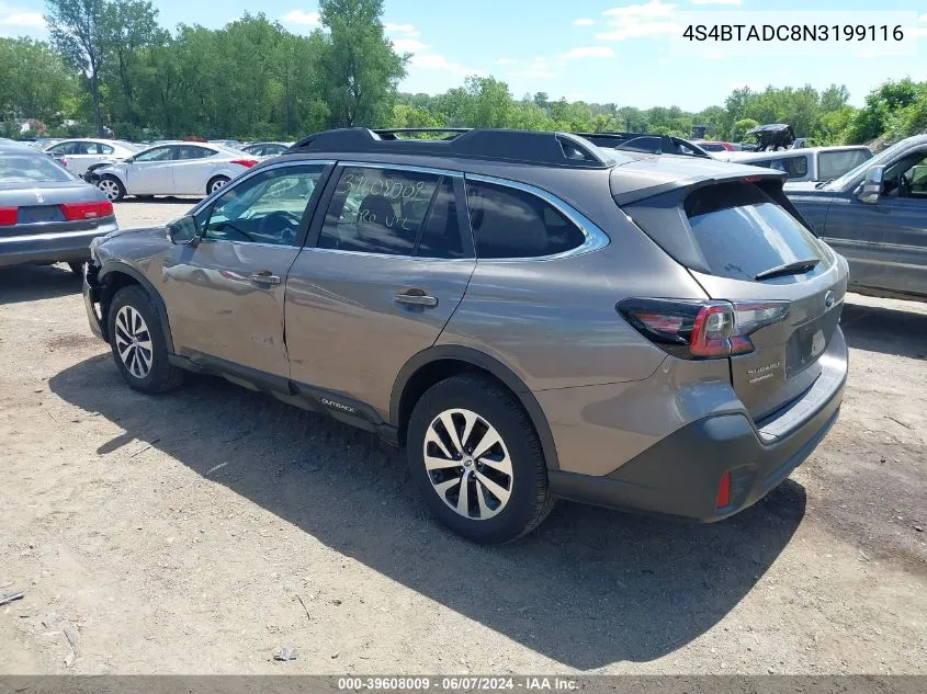 2022 Subaru Outback Premium VIN: 4S4BTADC8N3199116 Lot: 39608009