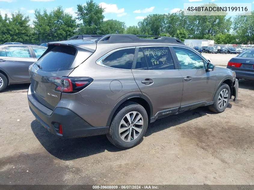 2022 Subaru Outback Premium VIN: 4S4BTADC8N3199116 Lot: 39608009