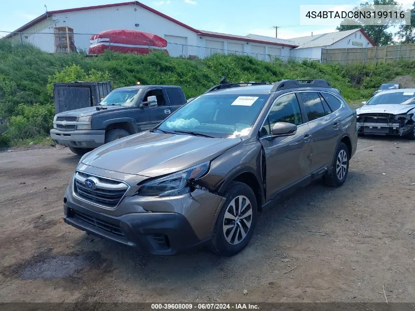 2022 Subaru Outback Premium VIN: 4S4BTADC8N3199116 Lot: 39608009