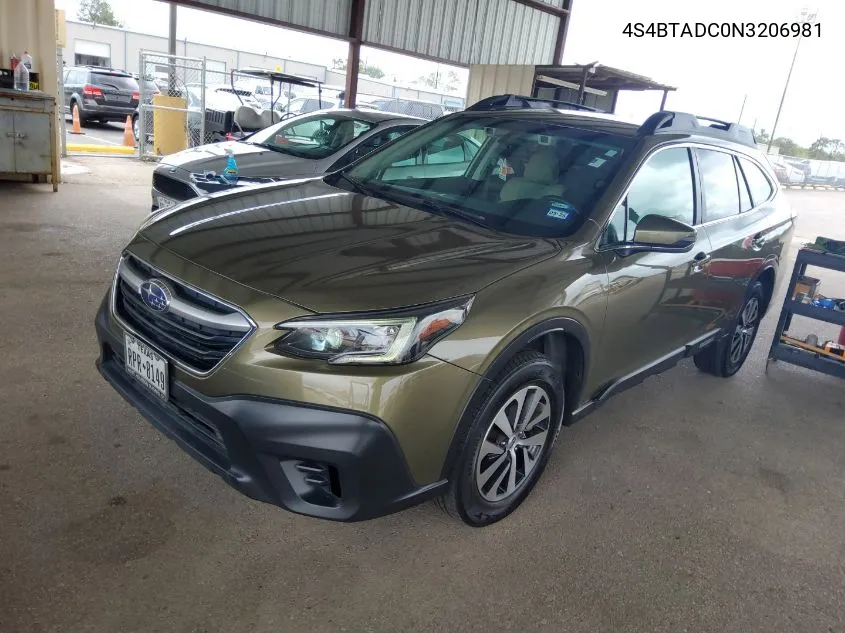 2022 Subaru Outback Premium VIN: 4S4BTADC0N3206981 Lot: 39986218