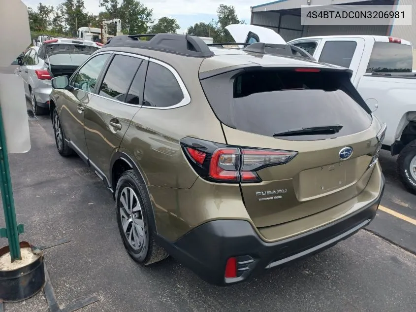 2022 Subaru Outback Premium VIN: 4S4BTADC0N3206981 Lot: 39986218