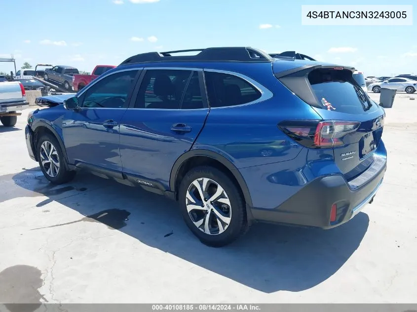 2022 Subaru Outback Limited VIN: 4S4BTANC3N3243005 Lot: 40108185