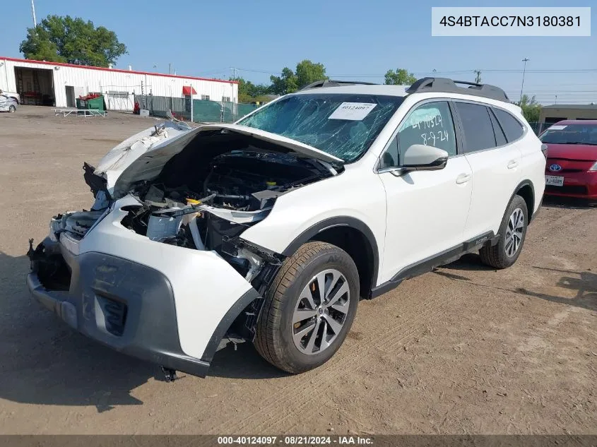 2022 Subaru Outback Premium VIN: 4S4BTACC7N3180381 Lot: 40124097