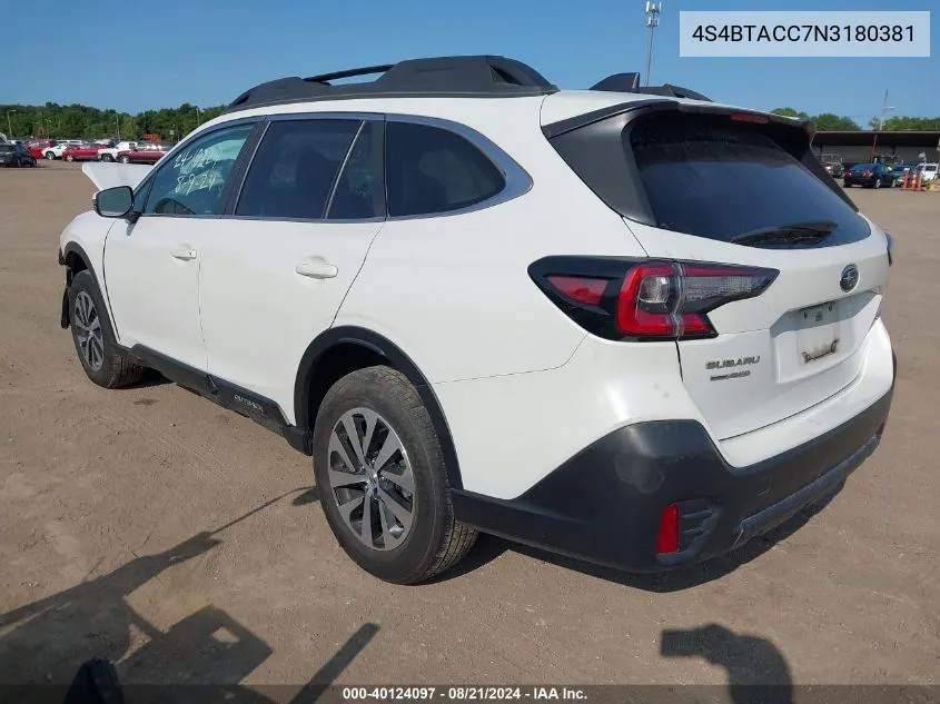 2022 Subaru Outback Premium VIN: 4S4BTACC7N3180381 Lot: 40124097