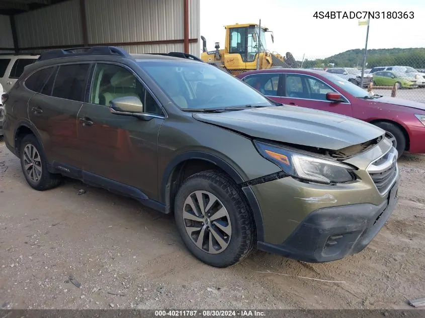 2022 Subaru Outback Premium VIN: 4S4BTADC7N3180363 Lot: 40211787