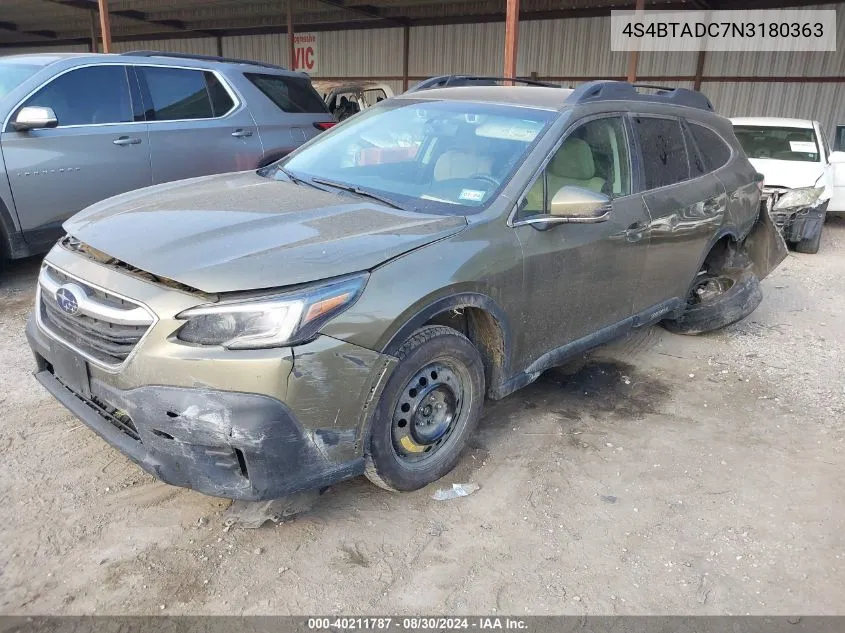 2022 Subaru Outback Premium VIN: 4S4BTADC7N3180363 Lot: 40211787