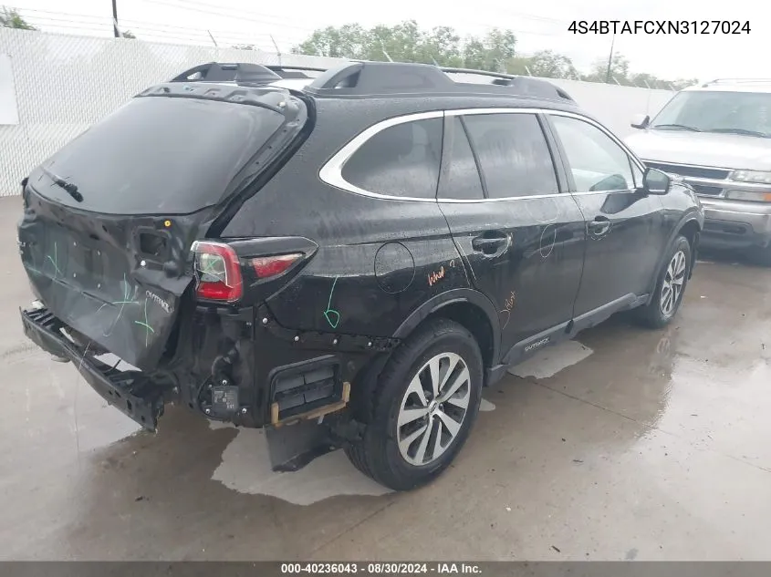 2022 Subaru Outback Premium VIN: 4S4BTAFCXN3127024 Lot: 40236043