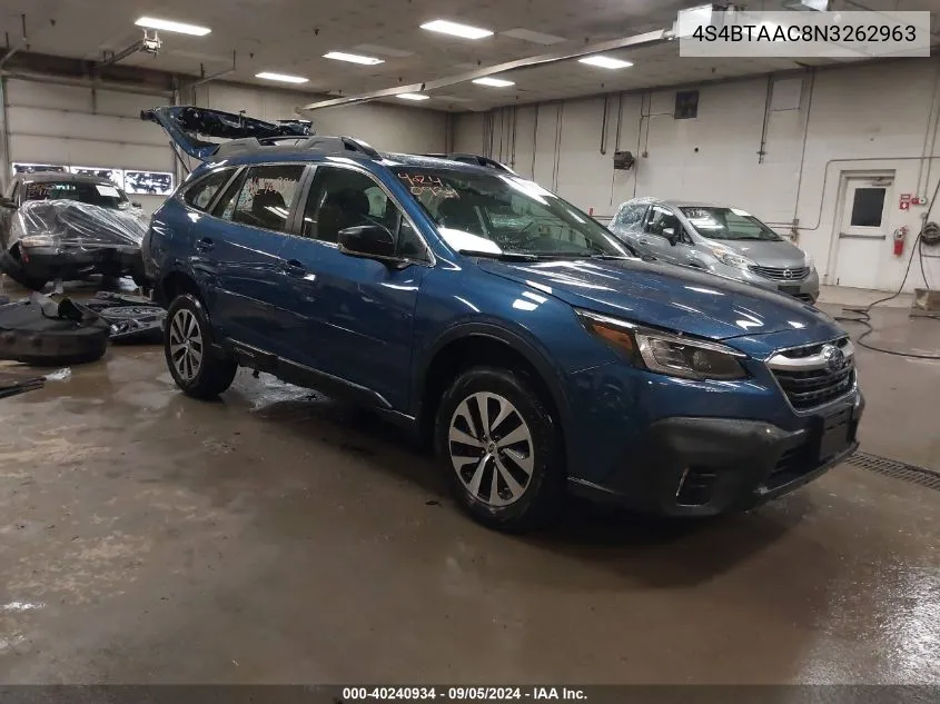 2022 Subaru Outback VIN: 4S4BTAAC8N3262963 Lot: 40240934