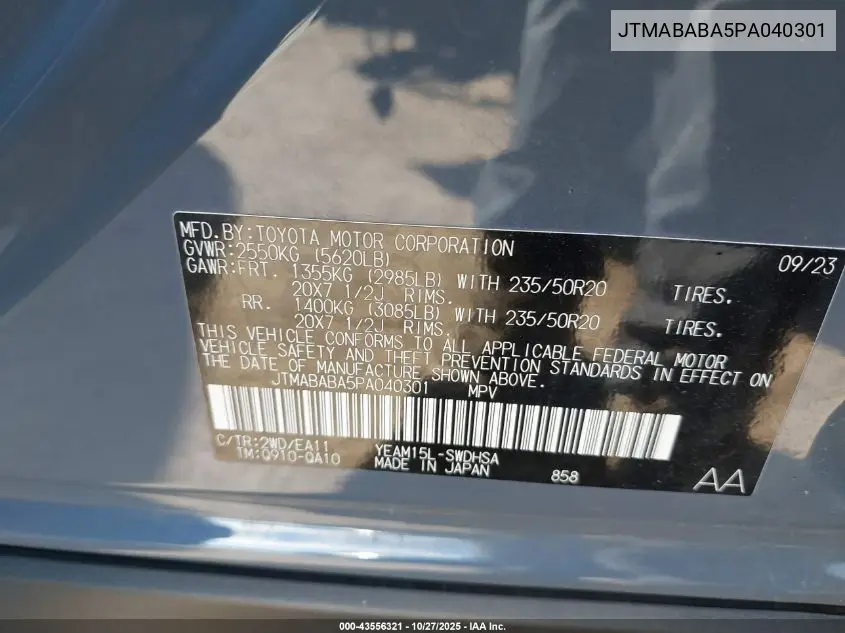 JTMABABA5PA040301 2023 Subaru Solterra Touring