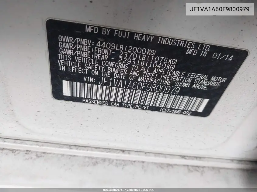 JF1VA1A60F9800979 2015 Subaru Wrx