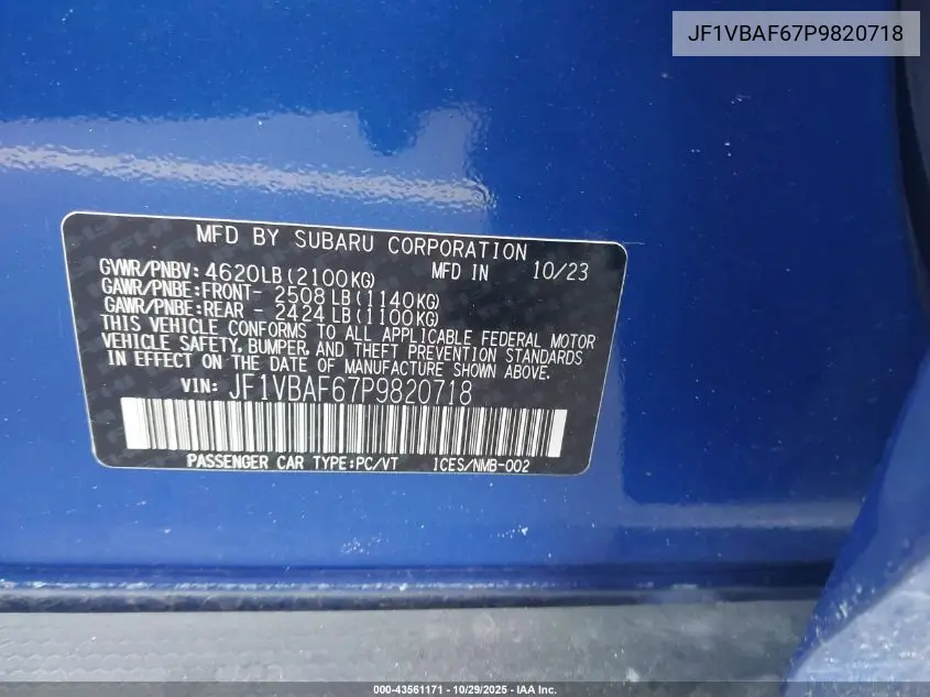 JF1VBAF67P9820718 2023 Subaru Wrx Premium