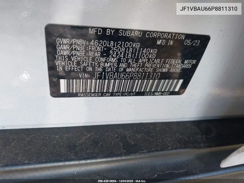 JF1VBAU66P8811310 2023 Subaru Wrx Gt