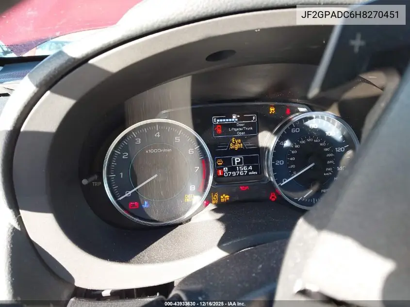 JF2GPADC6H8270451 2017 Subaru Crosstrek 2.0I Premium