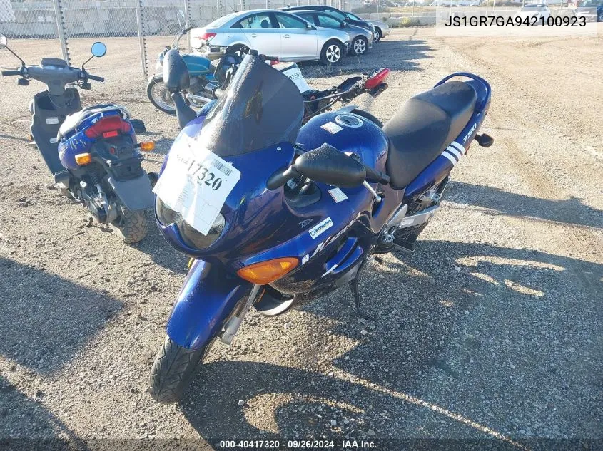 2004 Suzuki Gsx750 F VIN: JS1GR7GA942100923 Lot: 40417320