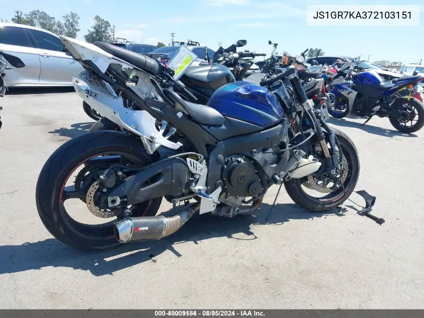 2007 Suzuki Gsx-R750 VIN: JS1GR7KA372103151 Lot: 40009184