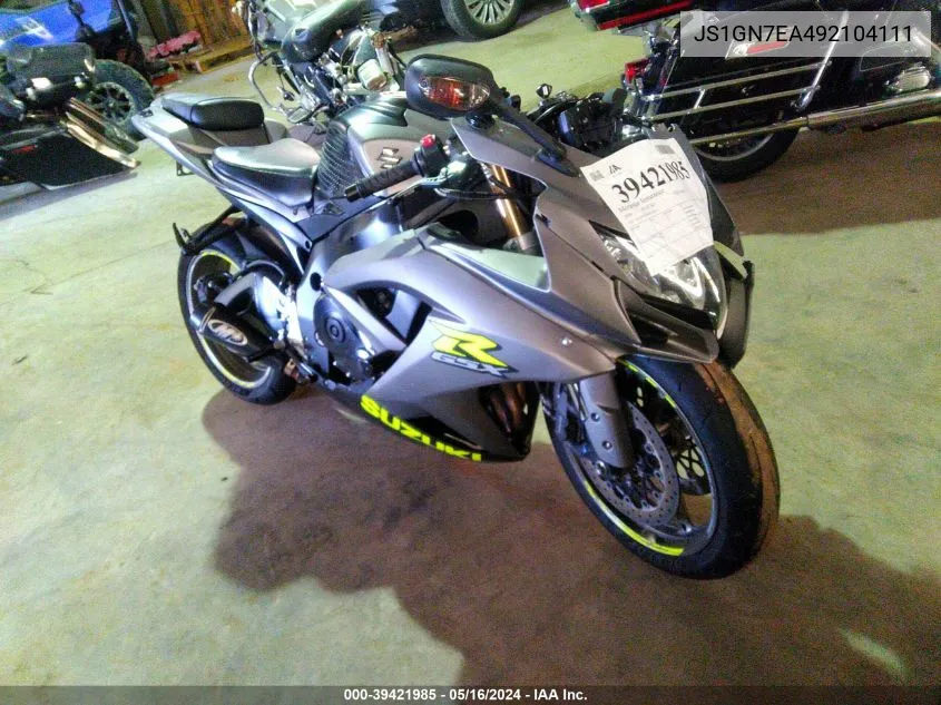 2009 Suzuki Gsx-R600 VIN: JS1GN7EA492104111 Lot: 39421985