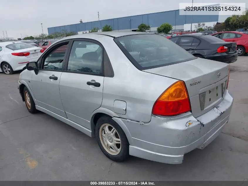 2003 Suzuki Aerio Gs/S VIN: JS2RA41S335154324 Lot: 39853233