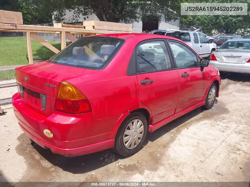 JS2RA61S945202289 2004 Suzuki Aerio Lx/S