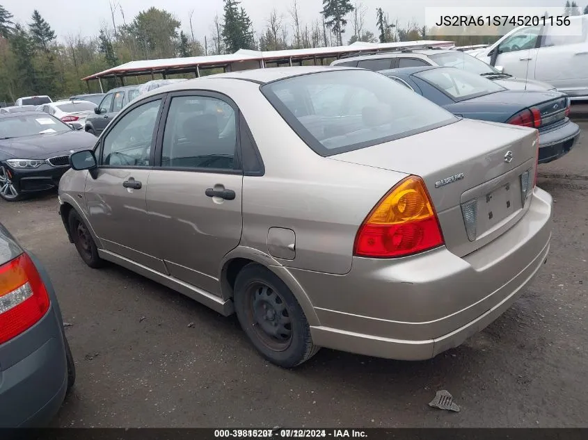 JS2RA61S745201156 2004 Suzuki Aerio Lx/S