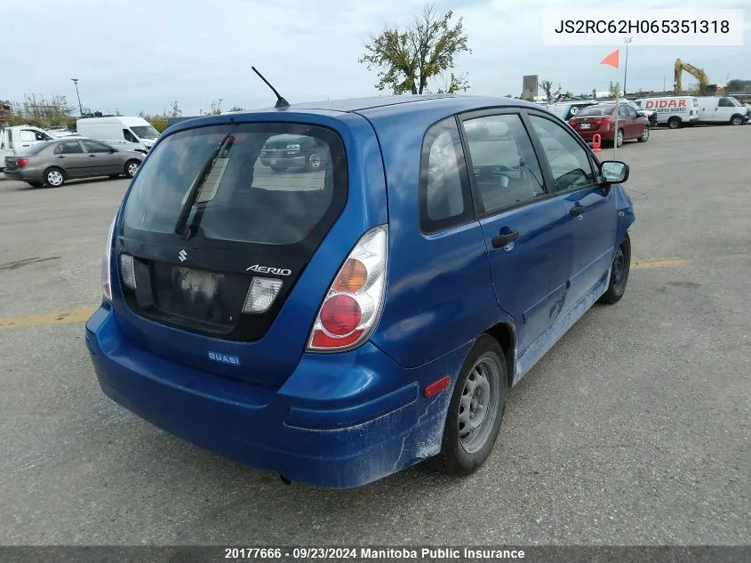 JS2RC62H065351318 2006 Suzuki Aerio Se