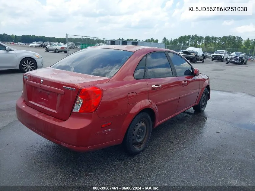 2006 Suzuki Forenza VIN: KL5JD56Z86K251038 Lot: 39507461