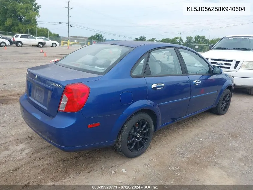 2008 Suzuki Forenza Convenience/Popular VIN: KL5JD56Z58K940604 Lot: 39920771