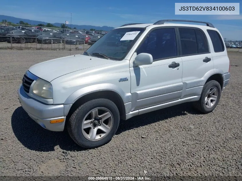 2003 Suzuki Grand Vitara VIN: JS3TD62V834100603 Lot: 39564510