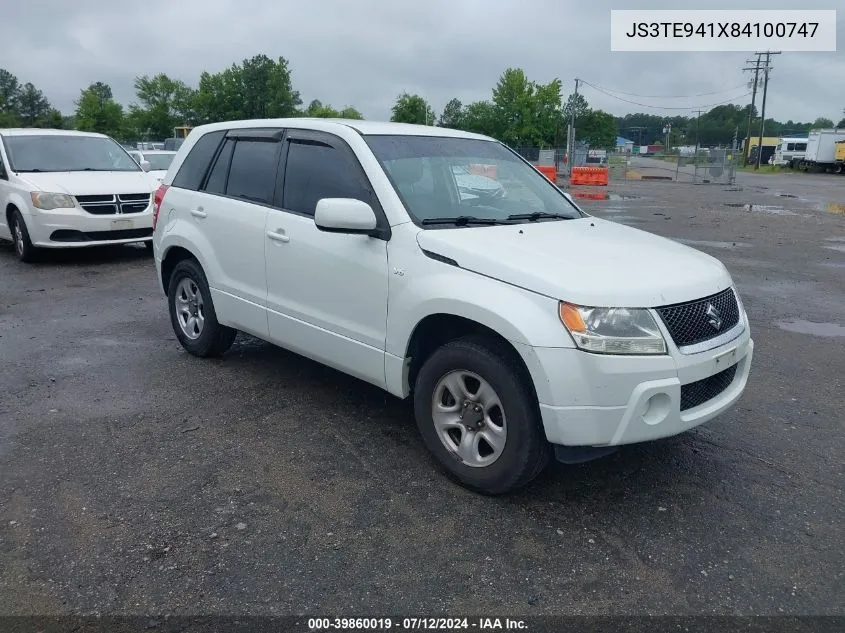 2008 Suzuki Grand Vitara Appearance/Appearance + VIN: JS3TE941X84100747 Lot: 39860019