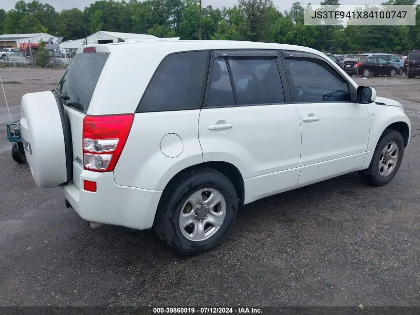 2008 Suzuki Grand Vitara Appearance/Appearance + VIN: JS3TE941X84100747 Lot: 39860019