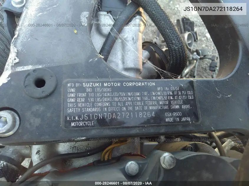JS1GN7DA272118264 2007 Suzuki Gsx-R600