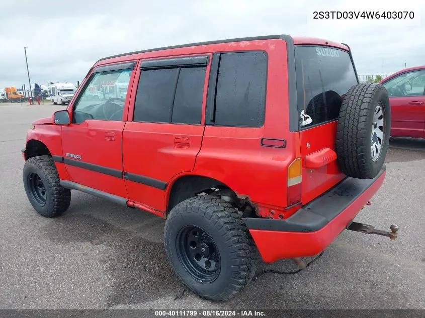 1998 Suzuki Sidekick Jx VIN: 2S3TD03V4W6403070 Lot: 40111799